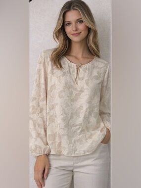 Rafaella Cream Patterned Long-Sleeve Tunic